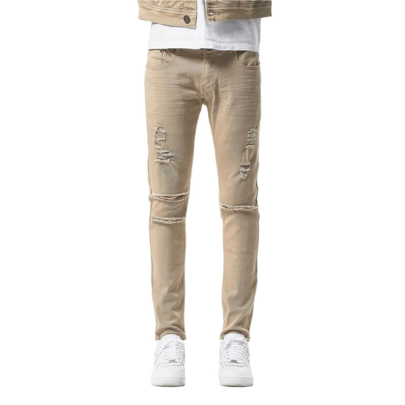 Copper Rivet Ripped Denim (Beige) 913211 - Fresh N Fitted Inc