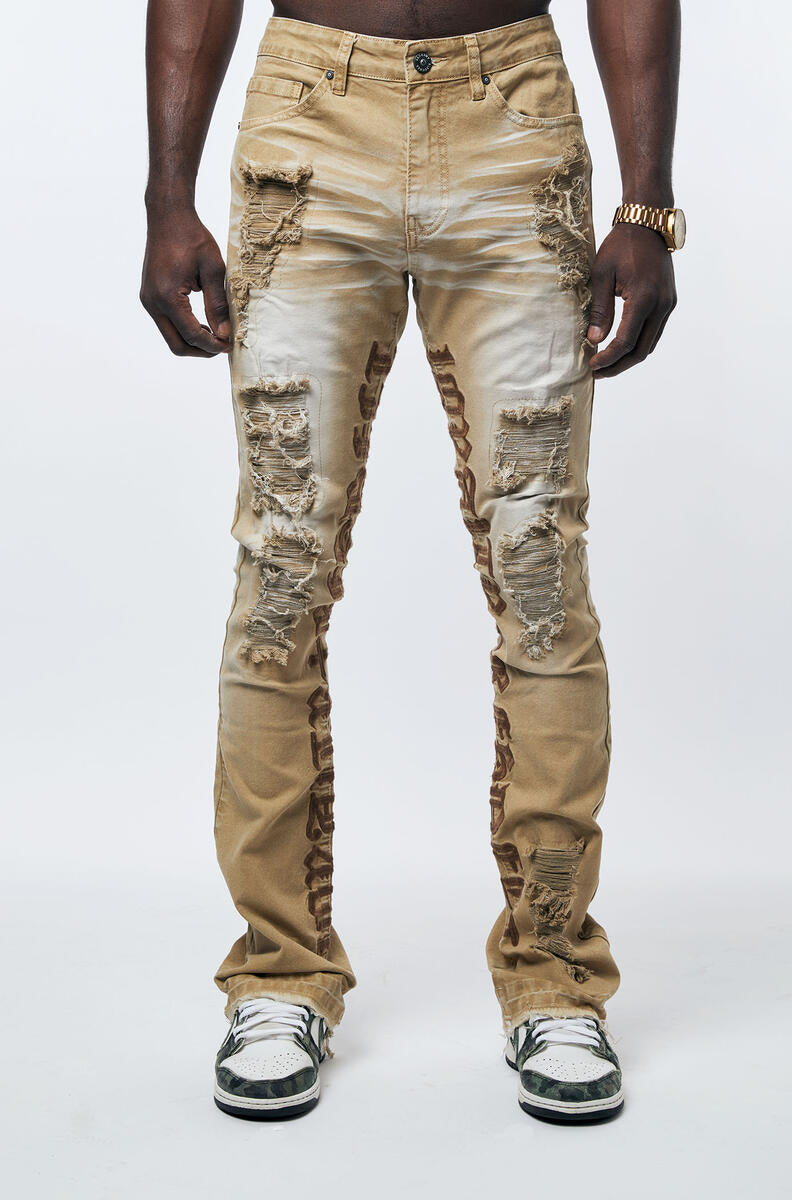 Bleecker & Mercer 'Gothic Letters' Stacked Denim (Khaki)