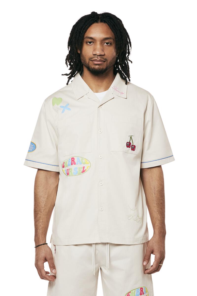 Smoke Rise 'Graphic'Twill Shirt (Chalk) WH24399 - FRESH N FITTED-2 INC