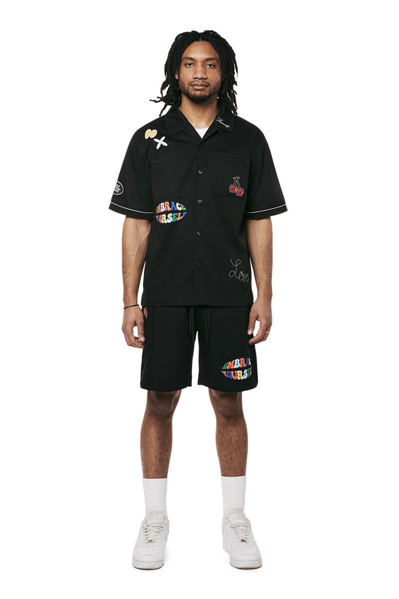 Smoke Rise 'Graphic' Twill Shorts (Black) JS24399 - FRESH N FITTED-2 INC