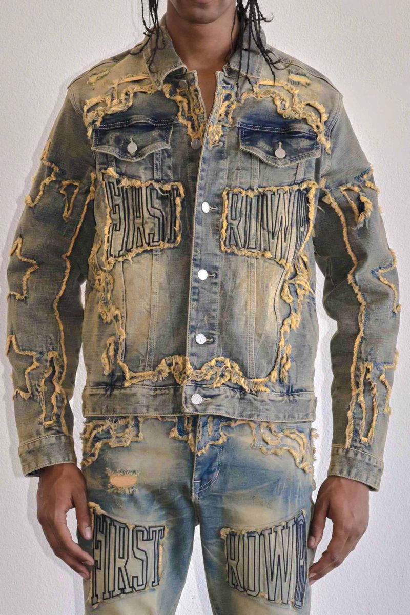 First Row 'Western' Trucker Denim Jacket (Medium Stone)