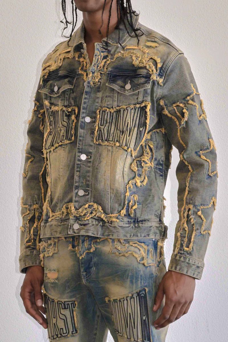 First Row 'Western' Trucker Denim Jacket (Medium Stone)