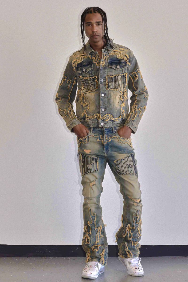 First Row 'Western' Stacked Denim (Medium Stone)