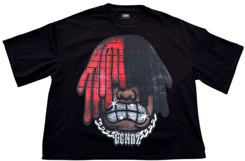 LGNDZ ' 2 Tone Smile ' Oversized Cropped T-Shirt (Black) LG1405 - FRESH N FITTED