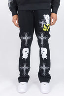 Rebel Minds 'Mask 53' Stacked Fleece Sweatpants (Black) 152-419 - FRESH N FITTED