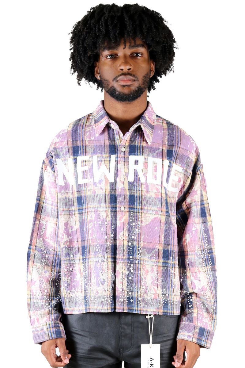 Kleep Mens Cropped Long Sleeve Heavy Flannel Shircket (Lavender) KW-5320 - FRESH N FITTED