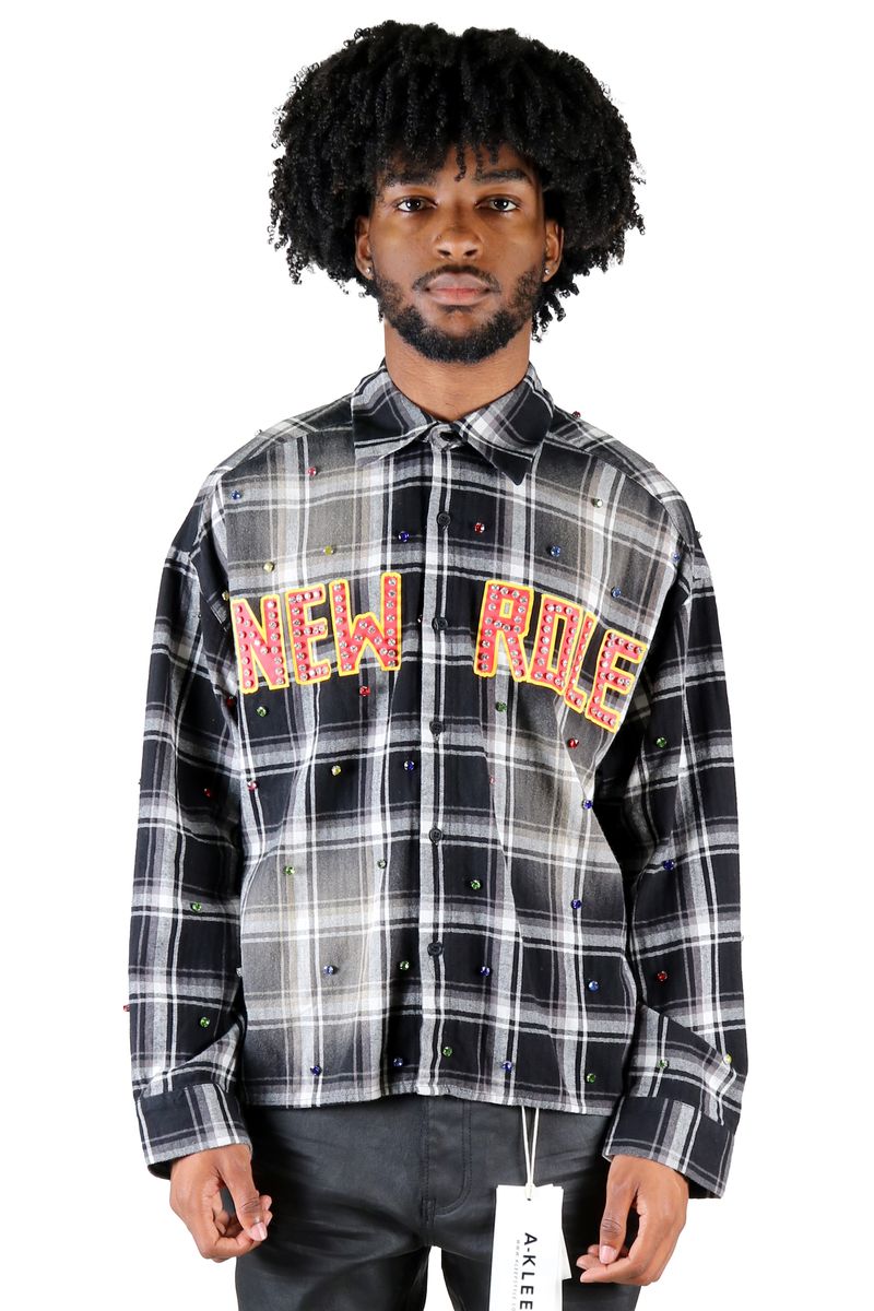 Kleep Mens Long Sleeve Cropped Button Down Shirt (Black) KW-5310 - FRESH N FITTED