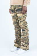 Roar Denim 'Rip & Fray' Stacked Flare Denim (Camo) G52-638
