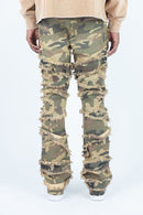 Roar Denim 'Rip & Fray' Stacked Flare Denim (Camo) G52-638
