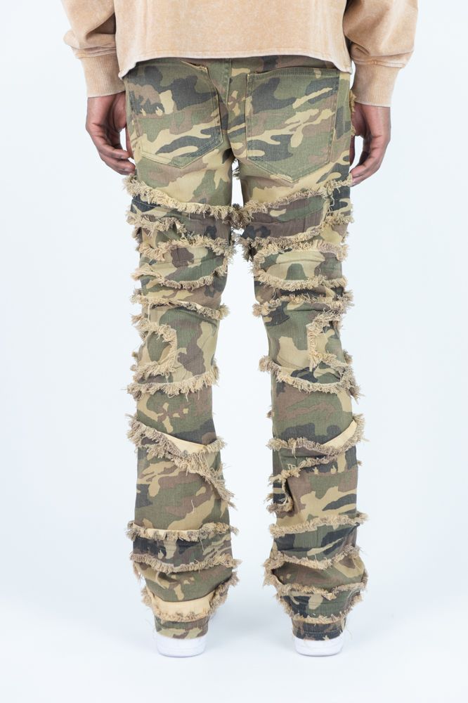 Roar Denim 'Rip & Fray' Stacked Flare Denim (Camo) G52-638