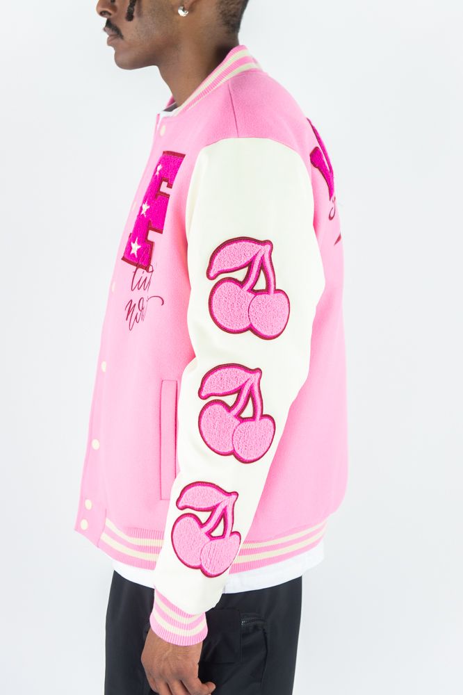 Rebel Minds 'Live And Love' Melton Varsity Jacket (Pink) 152-560 - FRESH N FITTED