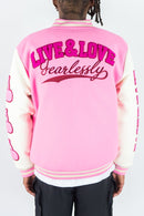Rebel Minds 'Live And Love' Melton Varsity Jacket (Pink) 152-560 - FRESH N FITTED