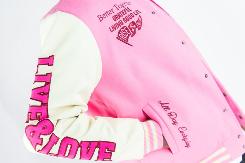 Rebel Minds 'Live And Love' Melton Varsity Jacket (Pink) 152-560 - FRESH N FITTED