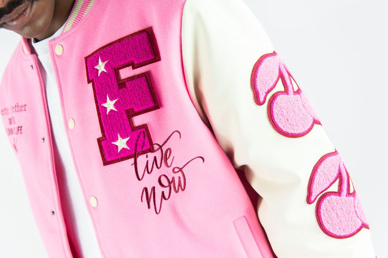 Rebel Minds 'Live And Love' Melton Varsity Jacket (Pink) 152-560 - FRESH N FITTED