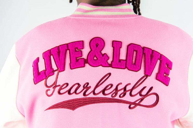 Rebel Minds 'Live And Love' Melton Varsity Jacket (Pink) 152-560 - FRESH N FITTED
