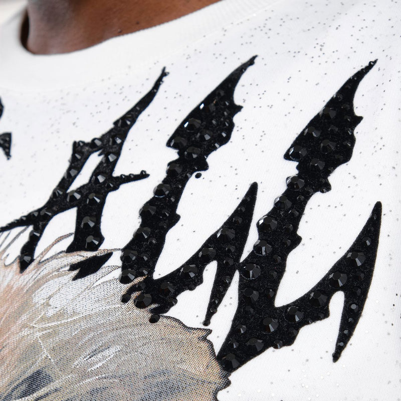 VOYAGE STUDIO 'Root Of All Evil' Cropped Rhinestone T-Shirt (White) 51T15 - FRESH N FITTED