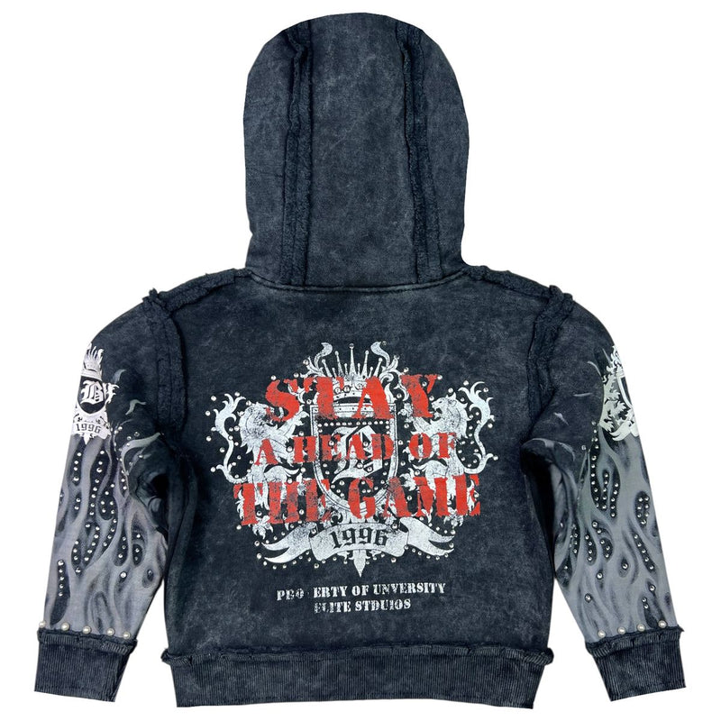 Elite Denim Kids 'Saints' Rhinestone Pearls Hoodie (Washed Black) 4313-JR - FRESH N FITTED