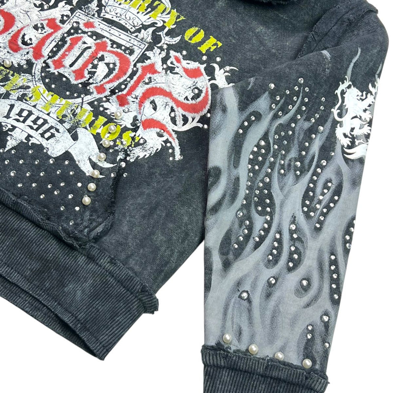 Elite Denim Kids 'Saints' Rhinestone Pearls Hoodie (Washed Black) 4313-JR - FRESH N FITTED