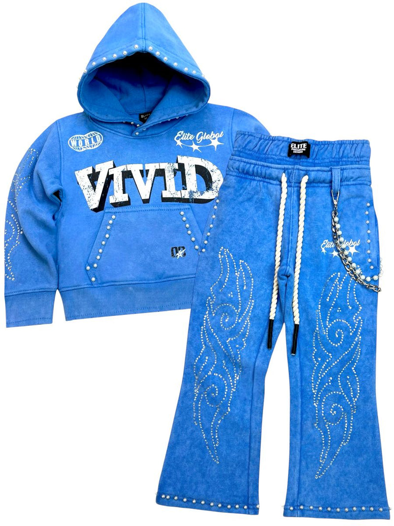 Elite Denim Kids 'Vivid' Rhinestone Pearls Hoodie (Blue) 4318-JR - FRESH N FITTED