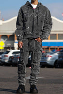 First Row 'Stud' Cargo Slim Fit Denim (Black) FRP3131 - FRESH N FITTED