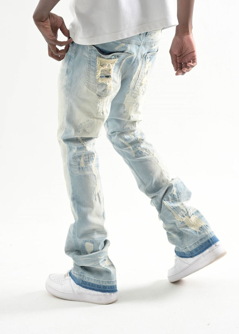 Taker 'Multi Rips' Stack Denim (Lt. Blue) T4120 - FRESH N FITTED