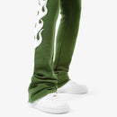 Copper Rivet Flame Stacked Sweat Pants (Olive) 511536