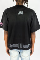 “Rebel Denim grey rhinestone long sleeve cropped flannel shirt 652-237” back