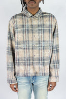 Rebel Denim grey rhinestone long sleeve cropped flannel shirt for streetwear