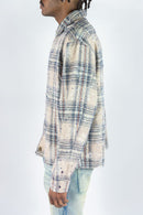 Rebel Denim grey rhinestone long sleeve cropped flannel shirt for streetwear