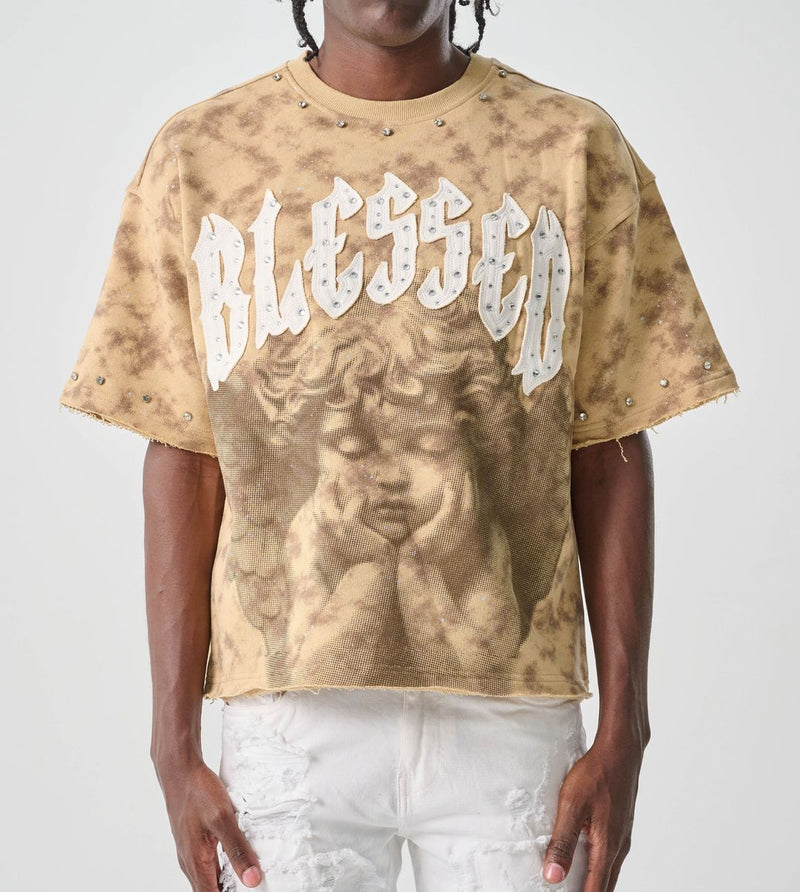 TAKER 'Blessed' Cropped T-Shirt (Sand) T5209 - FRESH N FITTED
