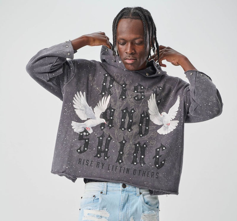 TAKER 'Blessed and Shine' Cropped Hoodie (Gray) T5257 - FRESH N FITTED