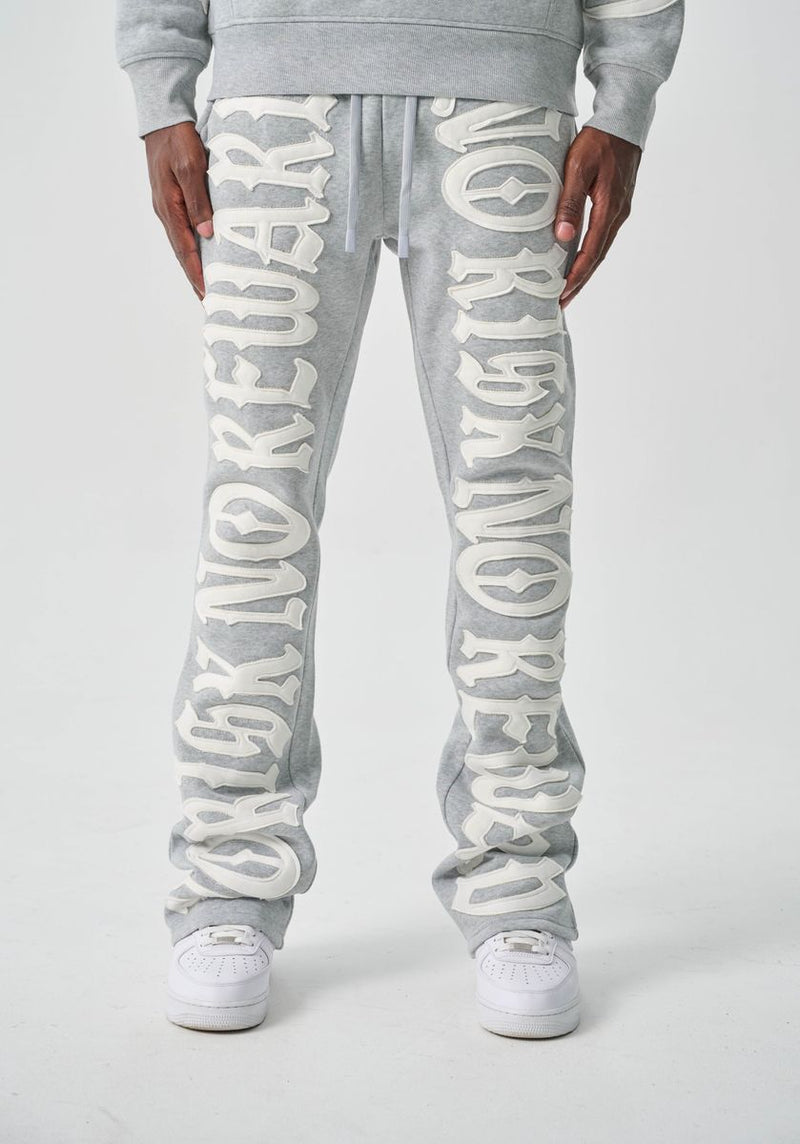 Spark 'No Risk No Reward' Fleece Stacked Sweatpants (H. Gray/White) S5301 - FRESH N FITTED