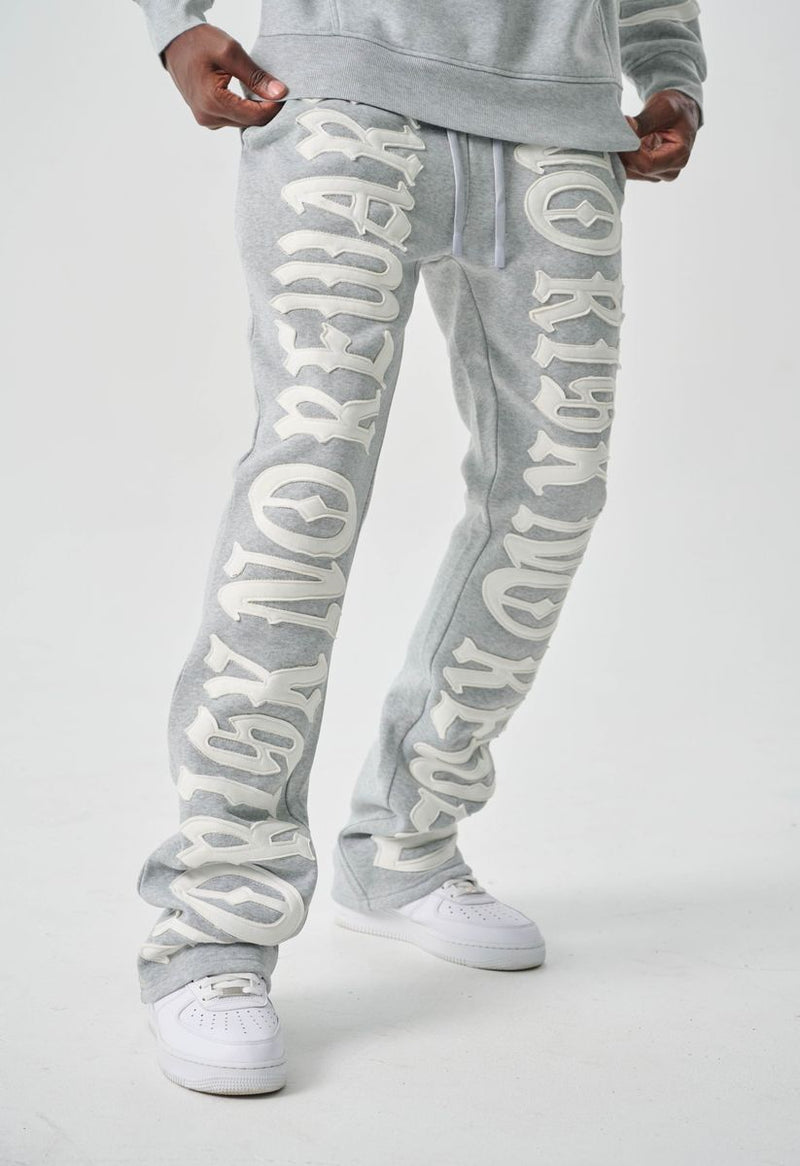 Spark 'No Risk No Reward' Fleece Stacked Sweatpants (H. Gray/White) S5301 - FRESH N FITTED