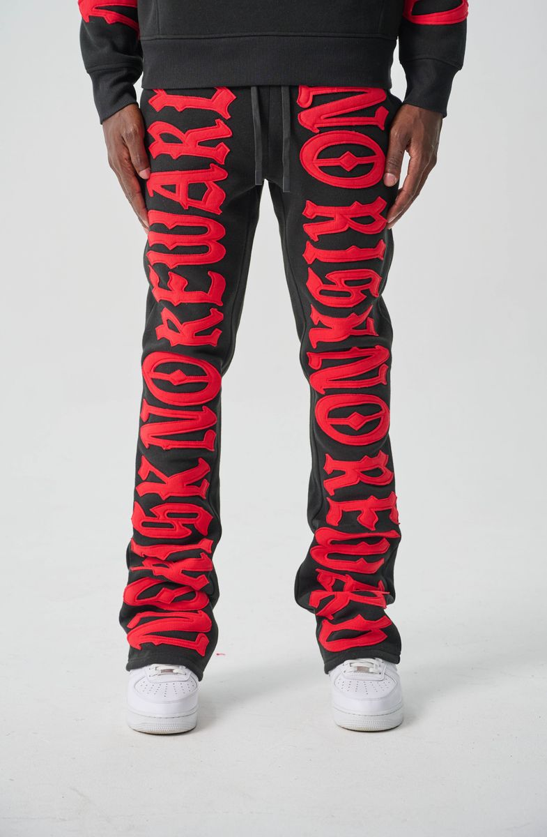 Spark 'No Risk No Reward' Fleece Stacked Sweatpants (Black/Red) S5301 - FRESH N FITTED