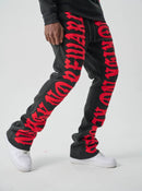 Spark 'No Risk No Reward' Fleece Stacked Sweatpants (Black/Red) S5301 - FRESH N FITTED