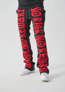 Spark 'No Risk No Reward' Fleece Stacked Sweatpants (Black/Red) S5301 - FRESH N FITTED