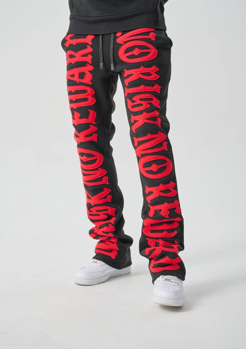 Spark 'No Risk No Reward' Fleece Stacked Sweatpants (Black/Red) S5301 - FRESH N FITTED