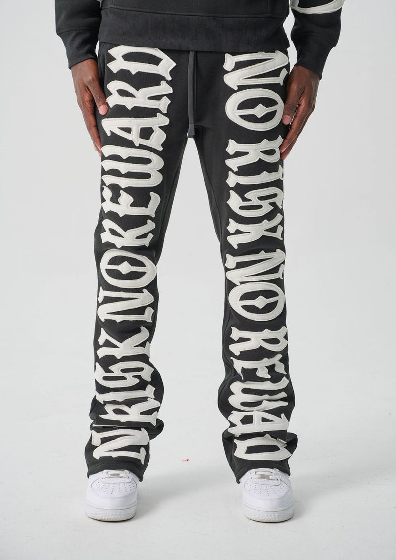 Spark 'No Risk No Reward' Fleece Stacked Sweatpants (Black/White) S5301 - FRESH N FITTED