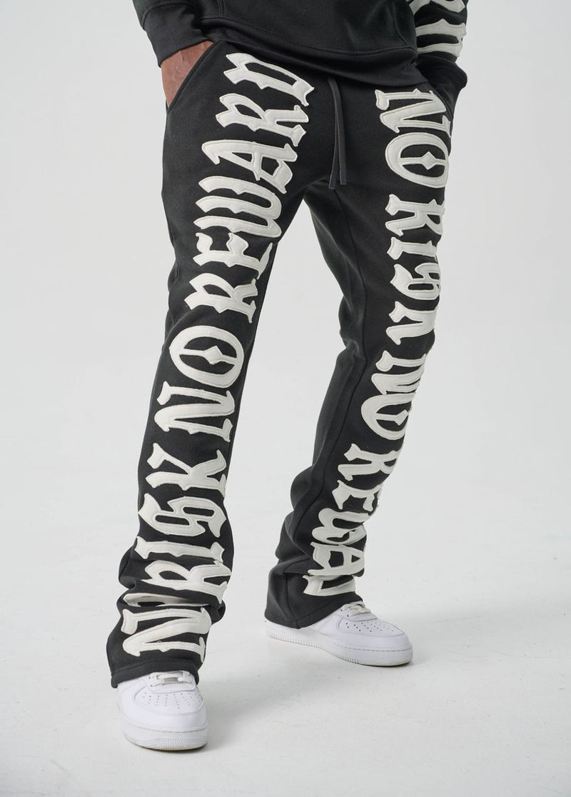Spark 'No Risk No Reward' Fleece Stacked Sweatpants (Black/White) S5301 - FRESH N FITTED