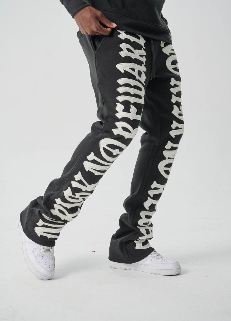Spark 'No Risk No Reward' Fleece Stacked Sweatpants (Black/White) S5301 - FRESH N FITTED