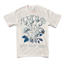 A light pink short-sleeve t-shirt with a graphic print of roses, a snake, and the word 'R3TRO' in stylized lettering, displayed flat against a white background. By Fresh N Fitted.