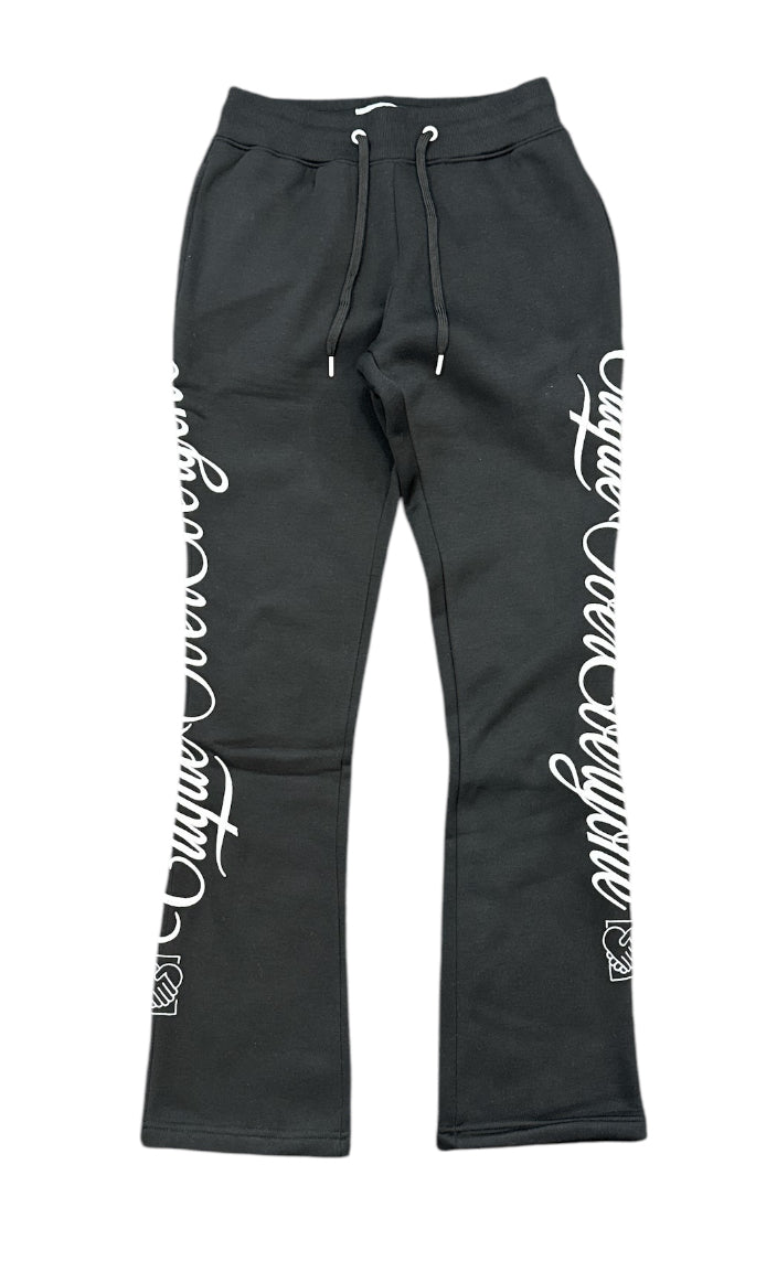 Highly Undrtd 'Clique Over Everyone' Stacked Embroidered Joggers (Black) UF4213