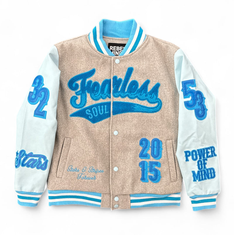 Rebel Minds Kids 'Fearless Soul' Melton Varsity Jacket (H.Grey) 852-B561 - FRESH N FITTED
