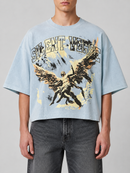 Silent Verse Ascension oversized cropped T-shirt in light blue, casual fit with soft fabric and relaxed style.