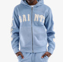 Copper Rivet 'Saints' Mohair Pearl Embroidery Zip Hoodie (Light Blue) 531081 - FRESH N FITTED