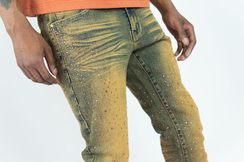 Roar Denim 'Rhinestone' Stacked Flare Denim (Rust) G52-669 - FRESH N FITTED