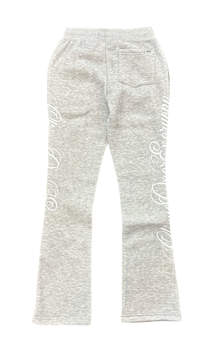 Highly Undrtd 'Clique Over Everyone' Stacked Embroidered Joggers (Heather Grey) UF4213