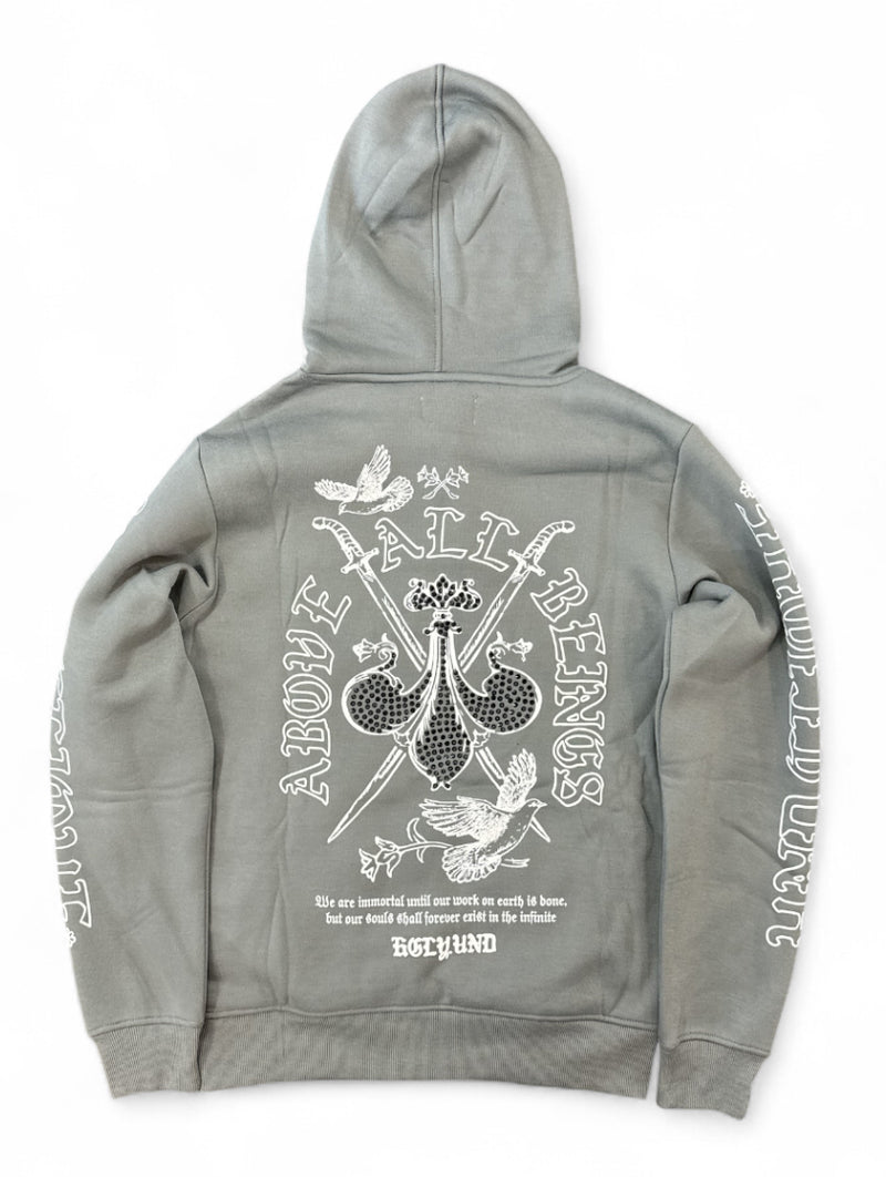 Highly Undrtd 'Above All' Rhinestone Zip-Up Hoodie (Grey) UF5604 - FRESH N FITTED