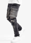 Copper Rivet 'Rip & Repair' Cargo Denim (Black Sand) 533003 - FRESH N FITTED