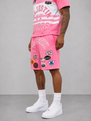 Majestik 'Champion' Rhinestone Rugby Patched Shorts In Pink